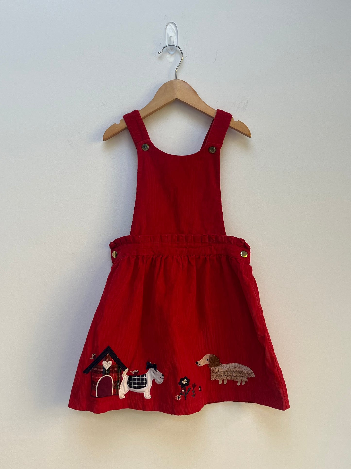 Tu 5-6 Years - Red Corduroy Pinafore Dress with Appliqué Detail