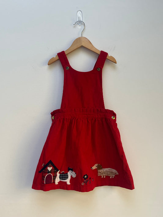 Tu 5-6 Years - Red Corduroy Pinafore Dress with Appliqué Detail