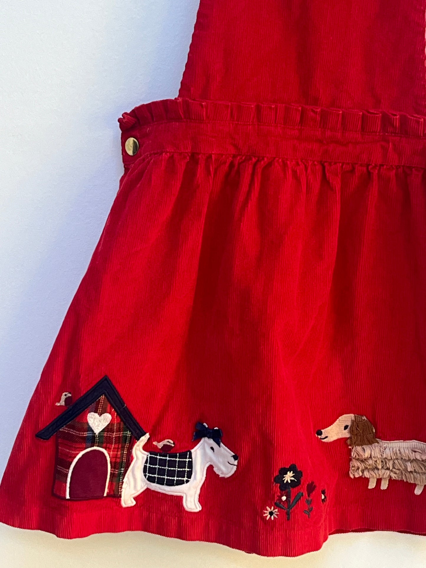 Tu 5-6 Years - Red Corduroy Pinafore Dress with Appliqué Detail