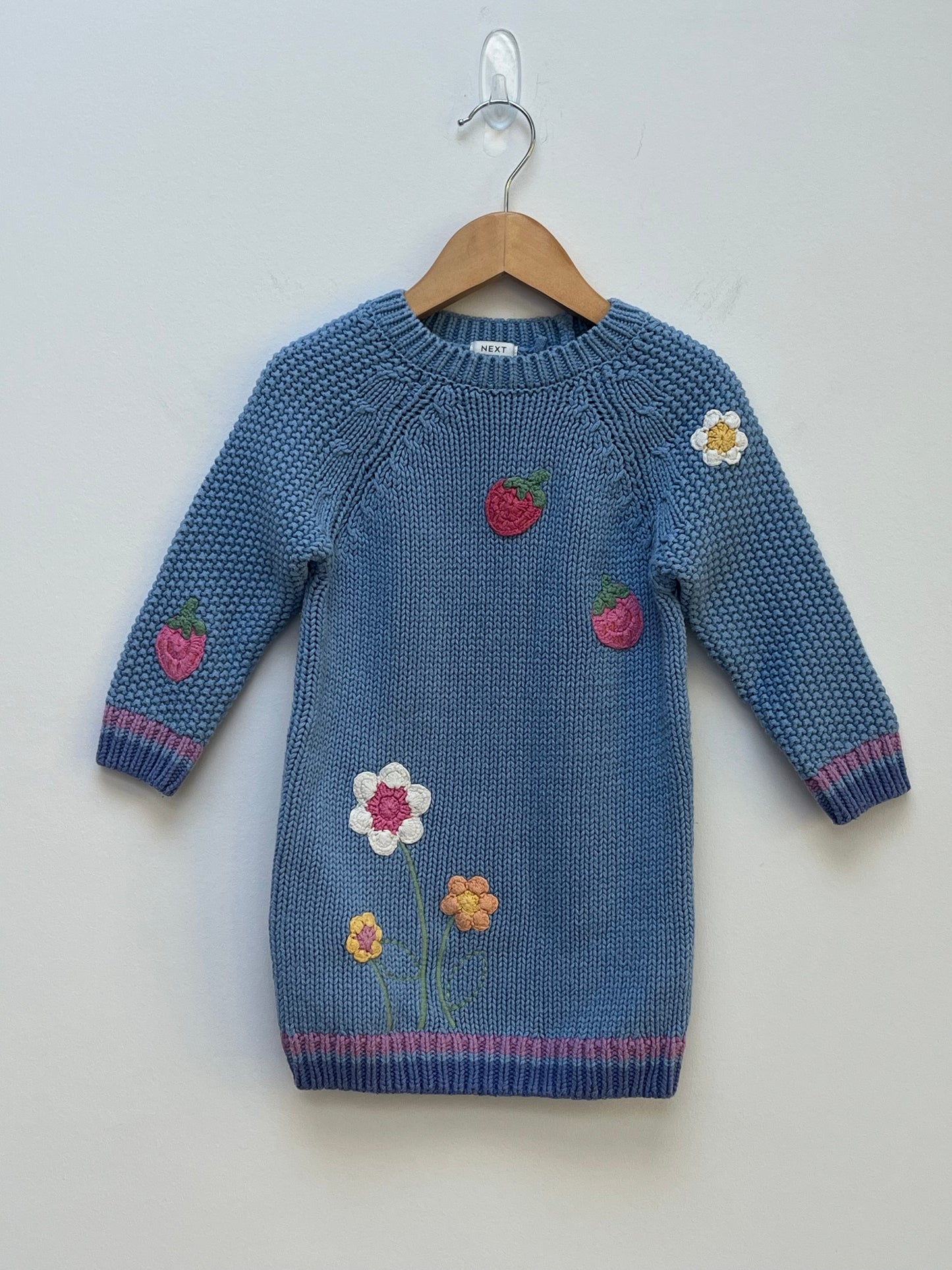 Next 18-24 Months - Blue Knitwear Jumper Dress with Crochet Appliques