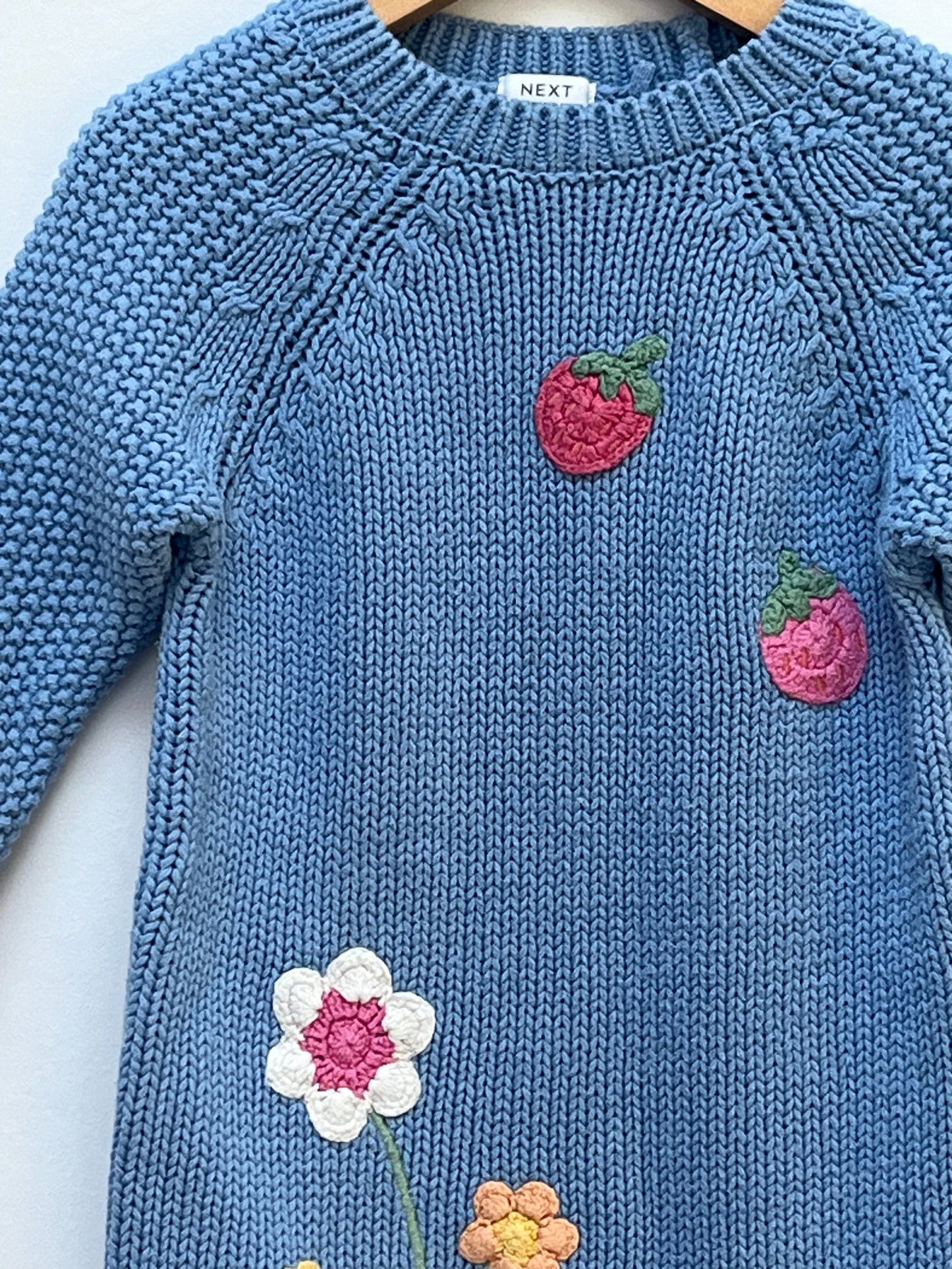 Next 18-24 Months - Blue Knitwear Jumper Dress with Crochet Appliques