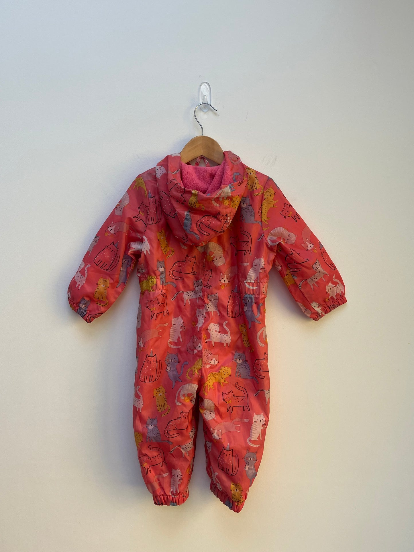 Tu 12-18 Months - Fleece Lined Puddlesuit with Cat Pattern