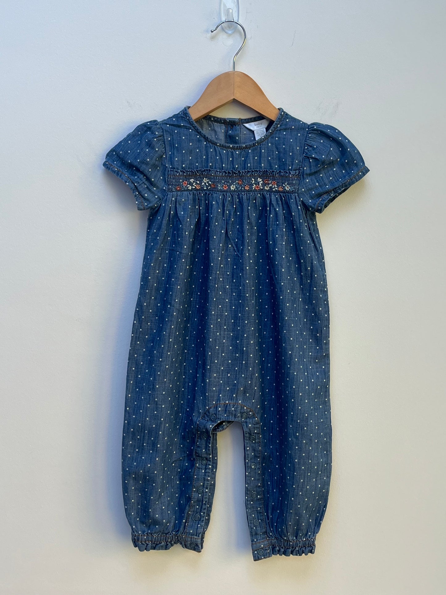 M&Co 12-18 Months - Spotty Cotton Romper with flower Embroidery