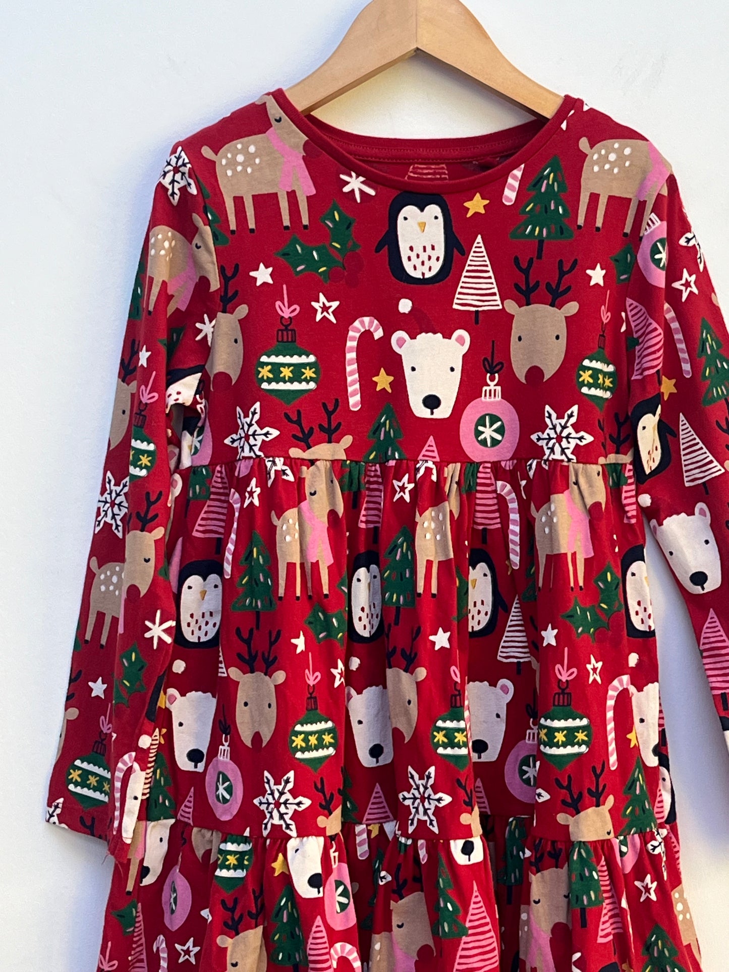 F&F 6-7 Years - Long Sleeved Tiered Festive Dress