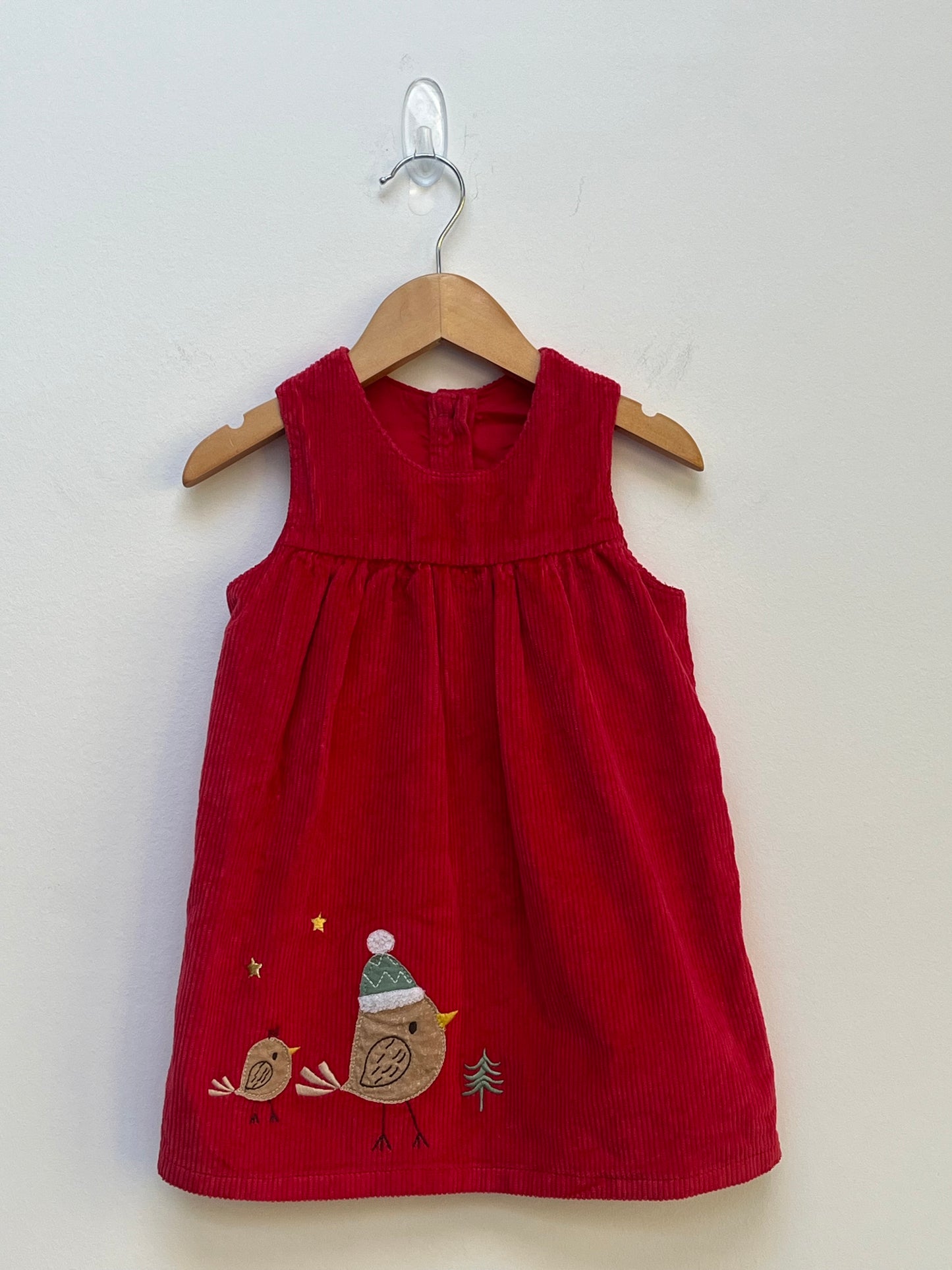 M&S 12-18 Months Red Corduroy Dress with Robin