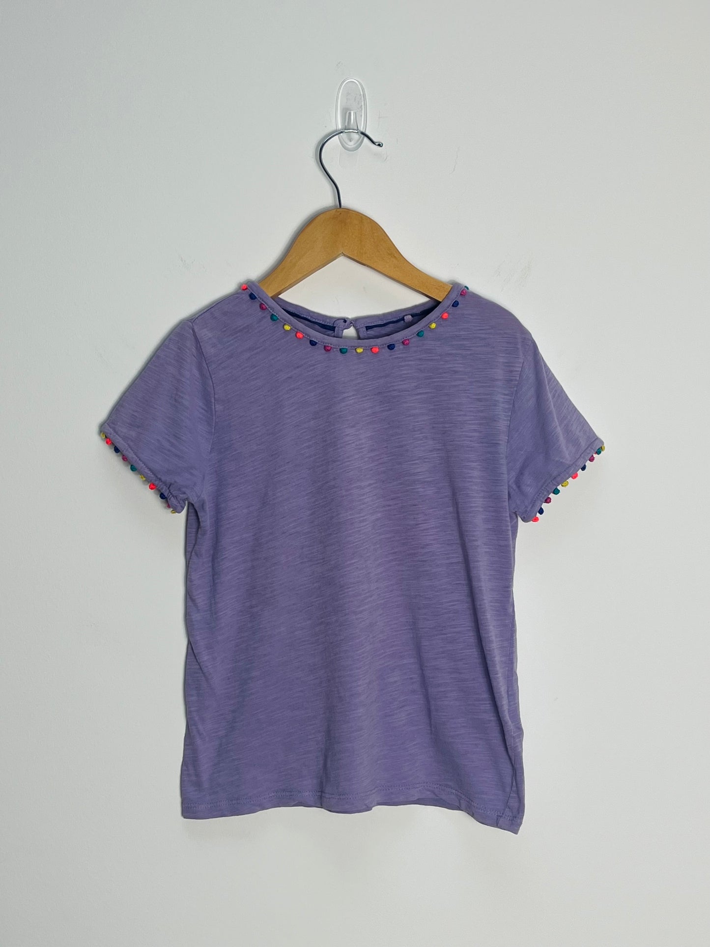 Mini Boden 6-7 Years - Purple T Shirt with Pom Pom Trim