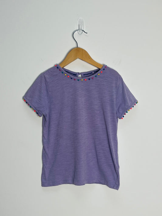 Mini Boden 6-7 Years - Purple T Shirt with Pom Pom Trim