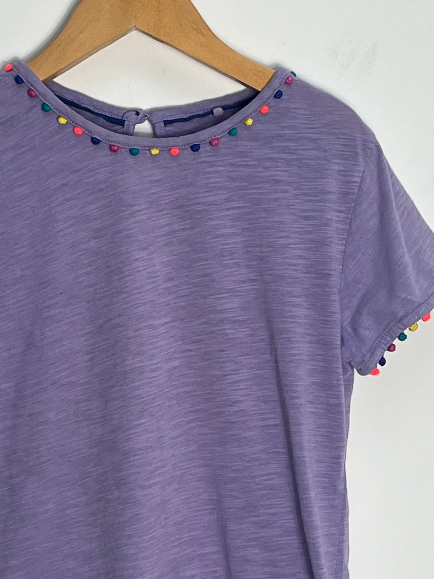 Mini Boden 6-7 Years - Purple T Shirt with Pom Pom Trim