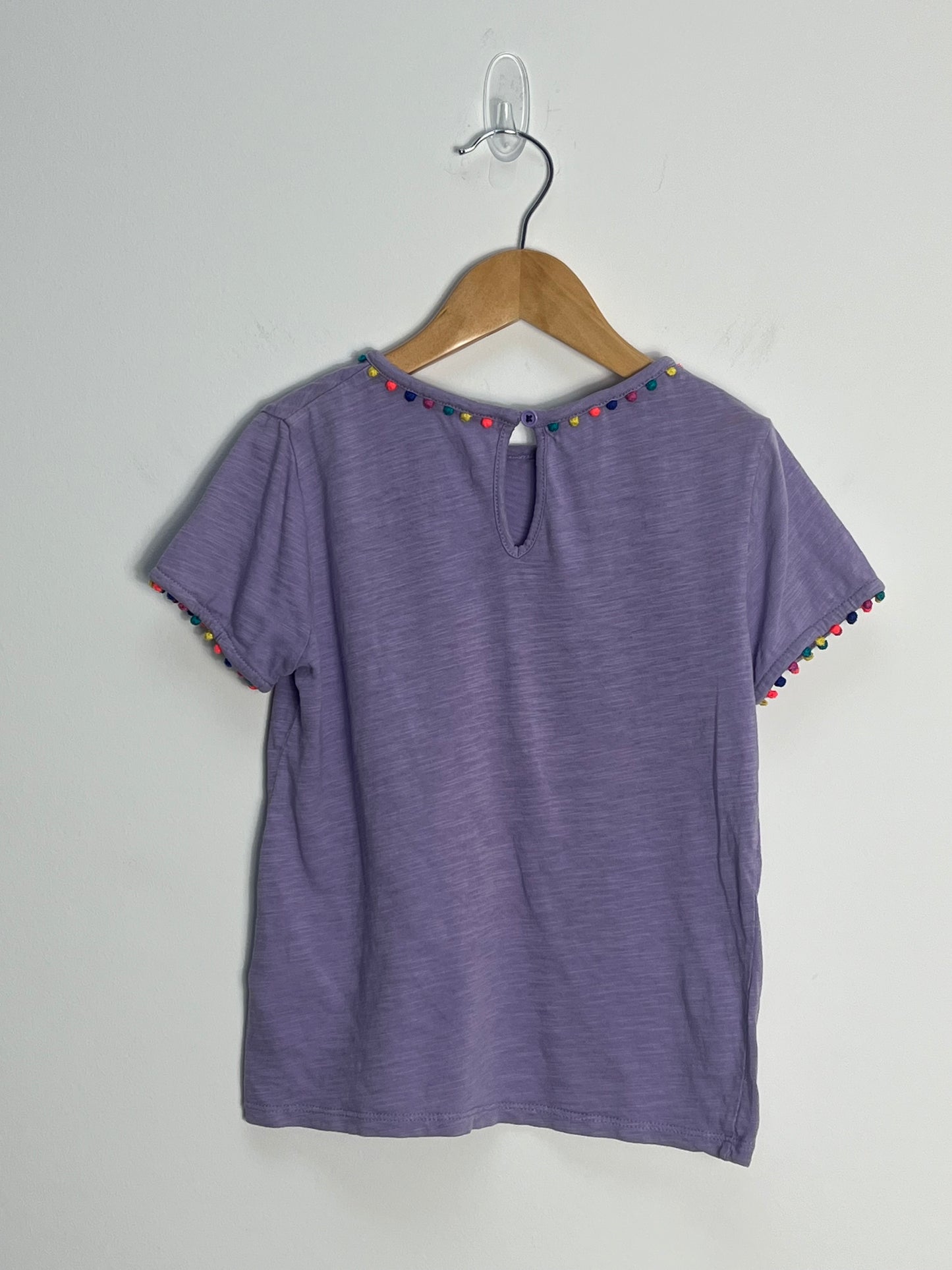 Mini Boden 6-7 Years - Purple T Shirt with Pom Pom Trim