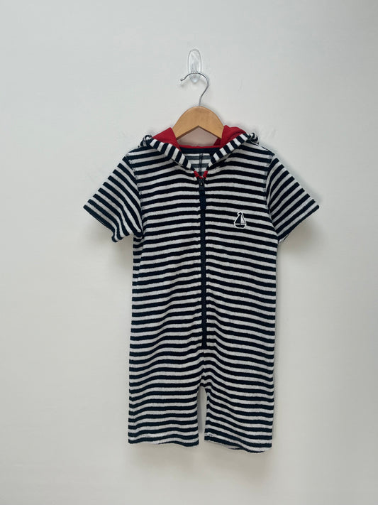 Next 3-4 Years - Navy & White Striped Towelling suit