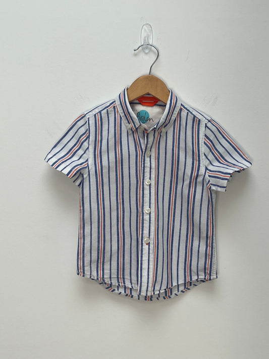 Baby Boden 3-4 years - Blue & Orange Striped Linen Mix Shirt