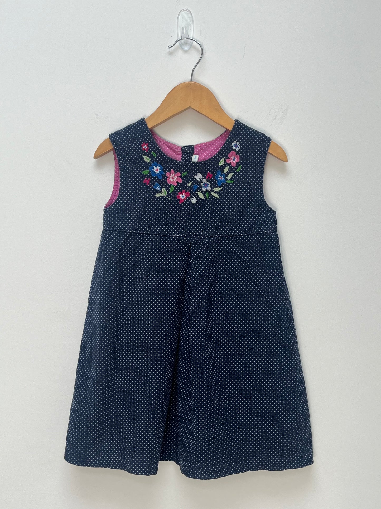 JoJo Maman Bebe 2-3 Years - Fine Cord Pinafore Dress with Flower Embroidery