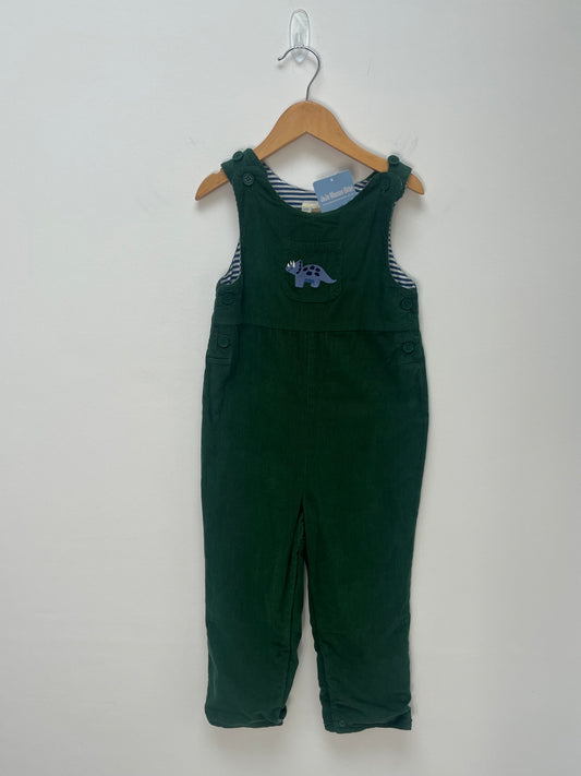 JoJo Maman Bebe 2-3 Years - NEW Green Fine Cord Dungarees with Dinosaur Applique