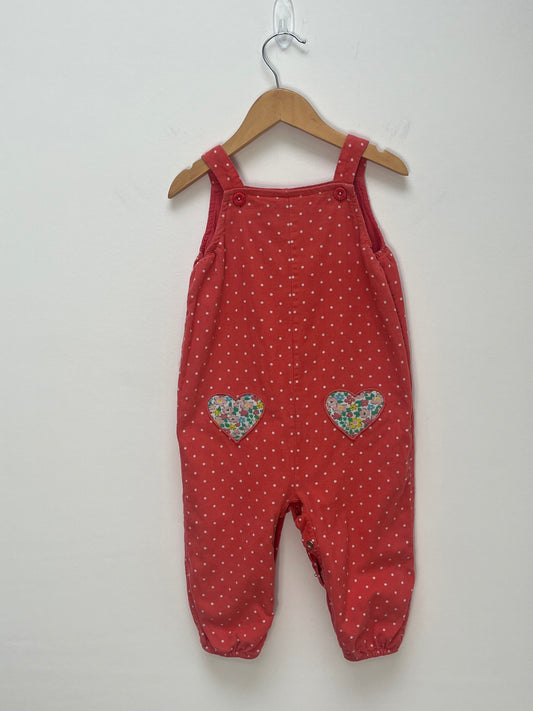 Baby Boden 18-24 Months - Fine Cord Dungarees with Heart Appliques