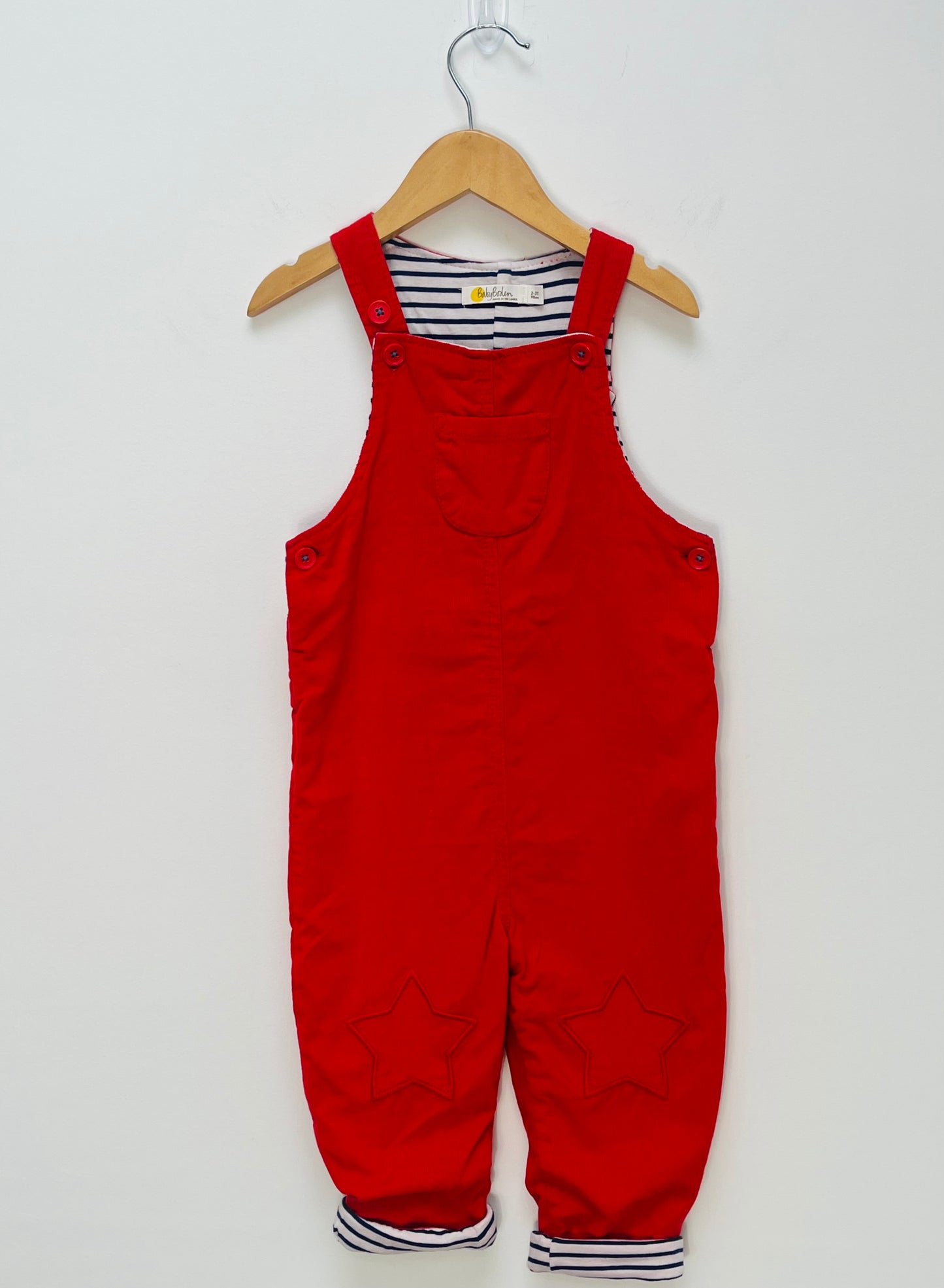 Baby Boden 2-3 Years - Red Fine Cord Dungarees with Star Appliques