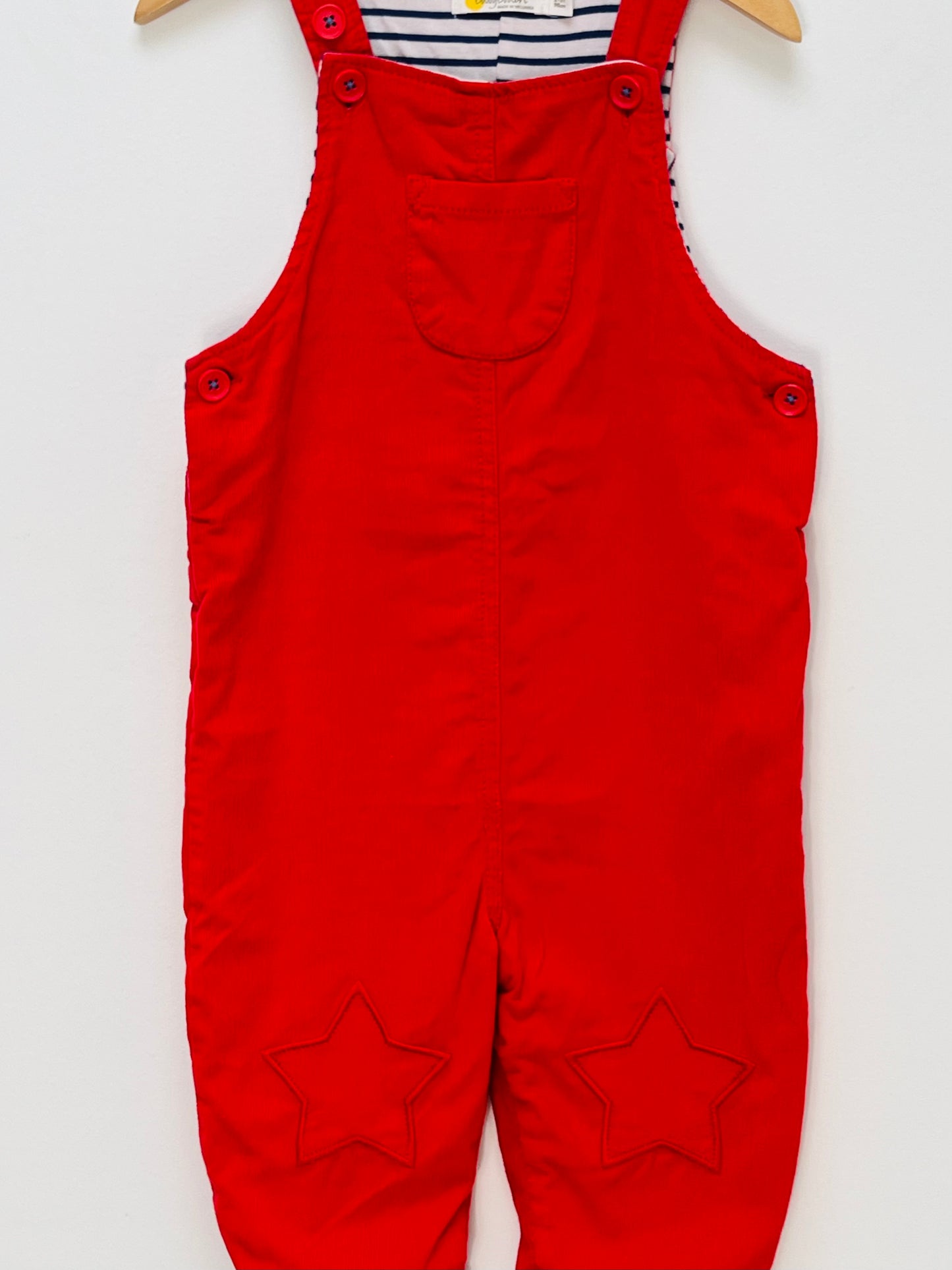 Baby Boden 2-3 Years - Red Fine Cord Dungarees with Star Appliques