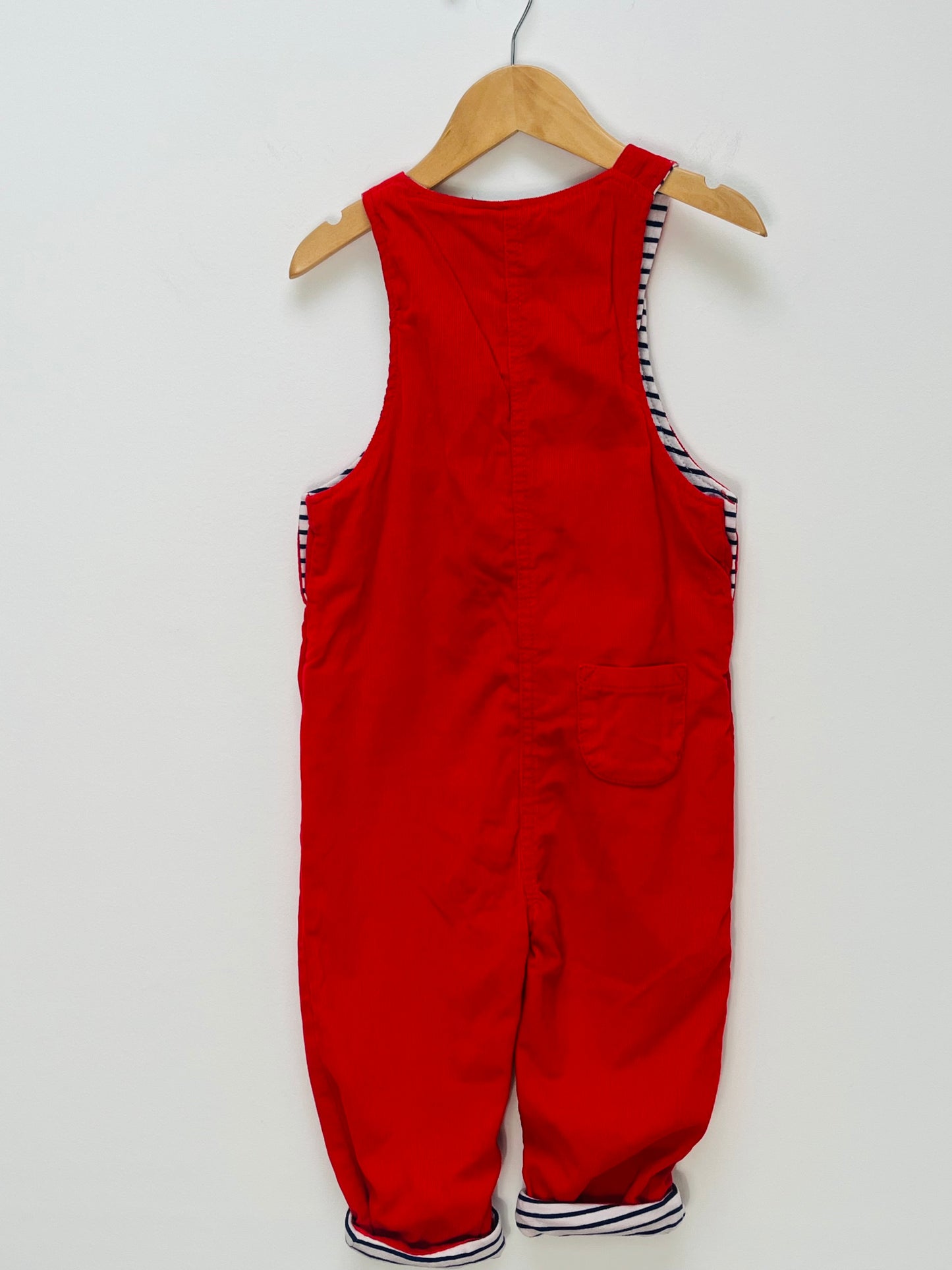 Baby Boden 2-3 Years - Red Fine Cord Dungarees with Star Appliques