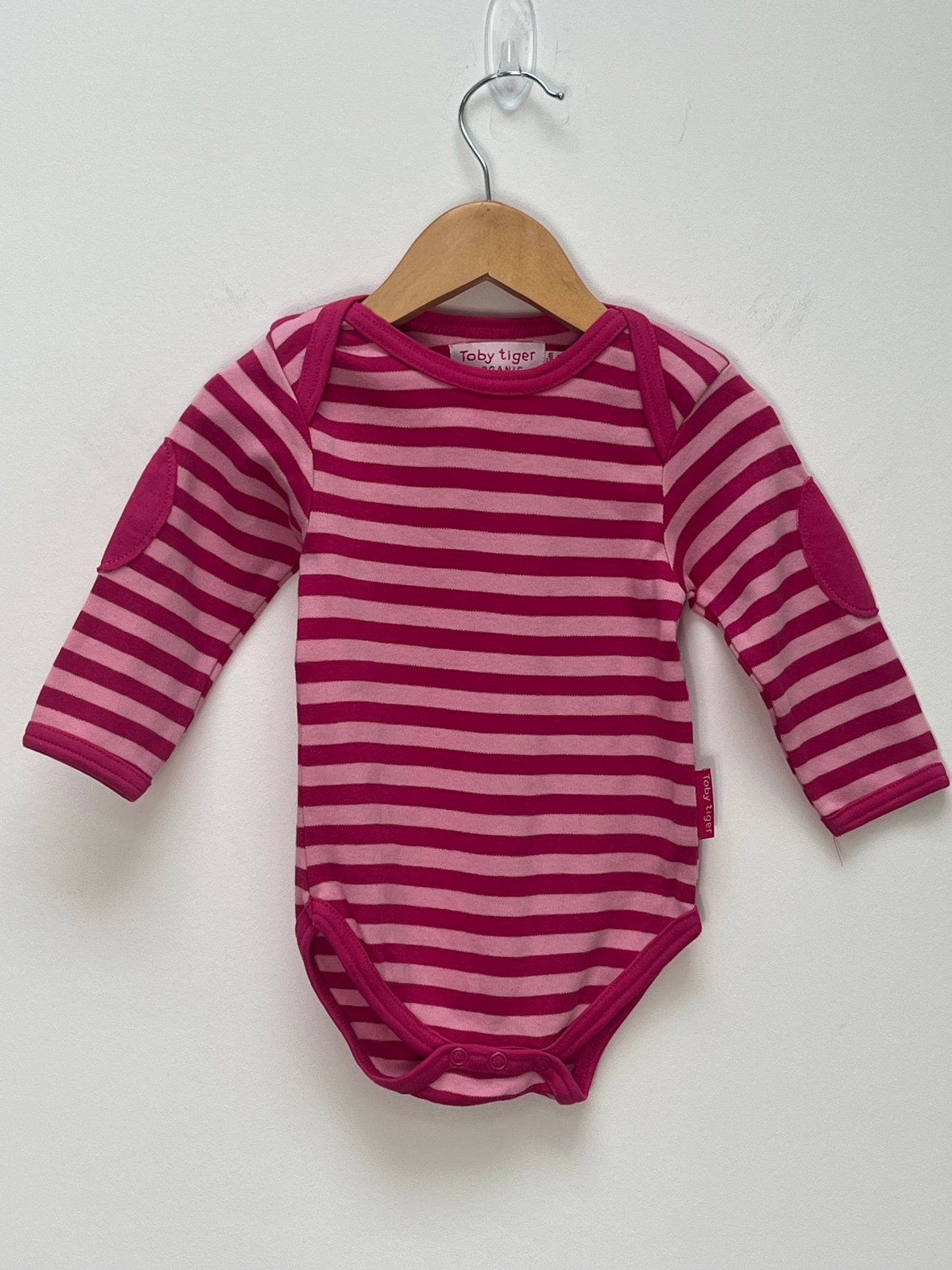 Toby Tiger 3-6 Months - Organic Cotton Pink Striped Long Sleeved vest Top