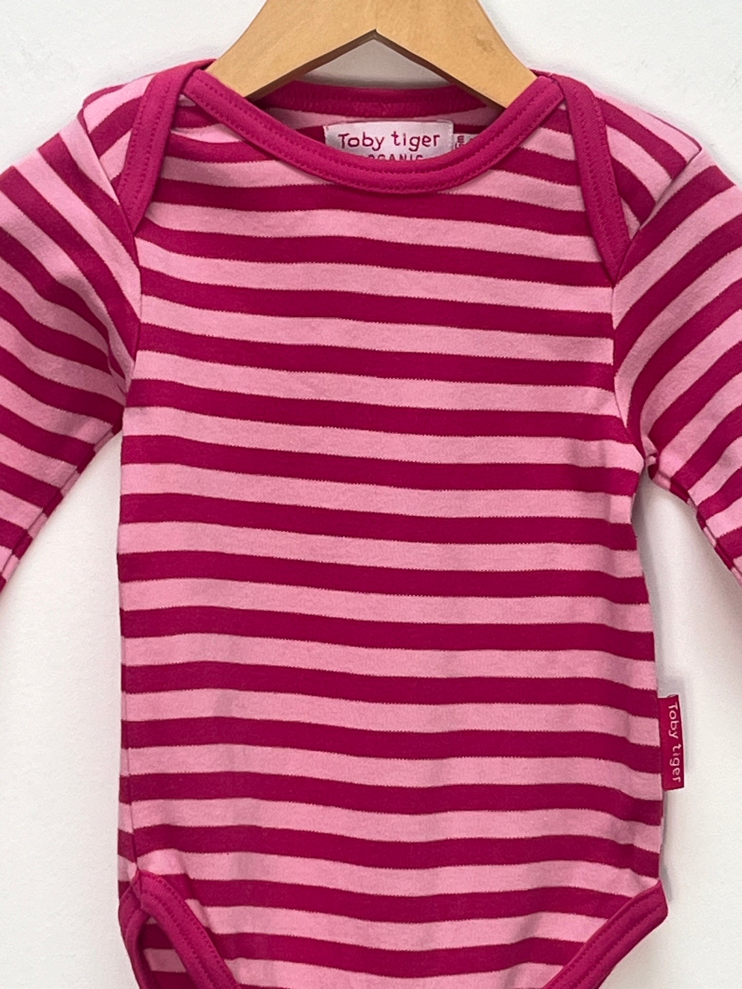 Toby Tiger 3-6 Months - Organic Cotton Pink Striped Long Sleeved vest Top