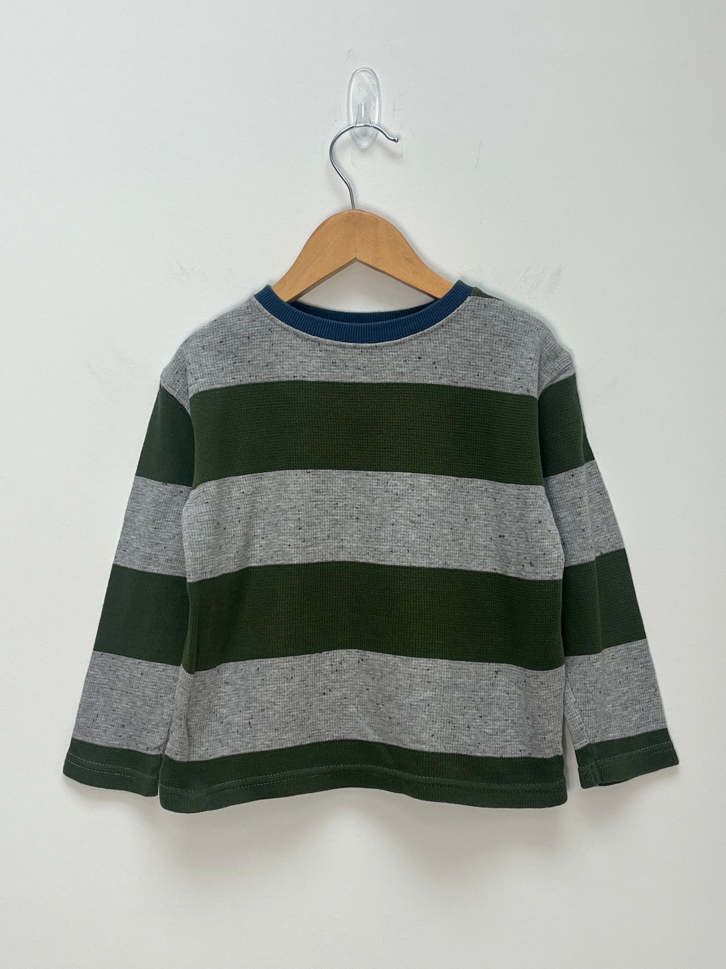 John Lewis 3 Years - Grey & Green Striped Long Sleeved Top