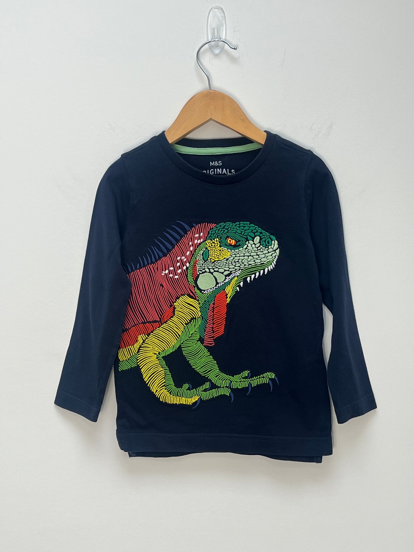 M&S 2-3 Years - Long Sleeved Navy Top Embroidered Chameleon